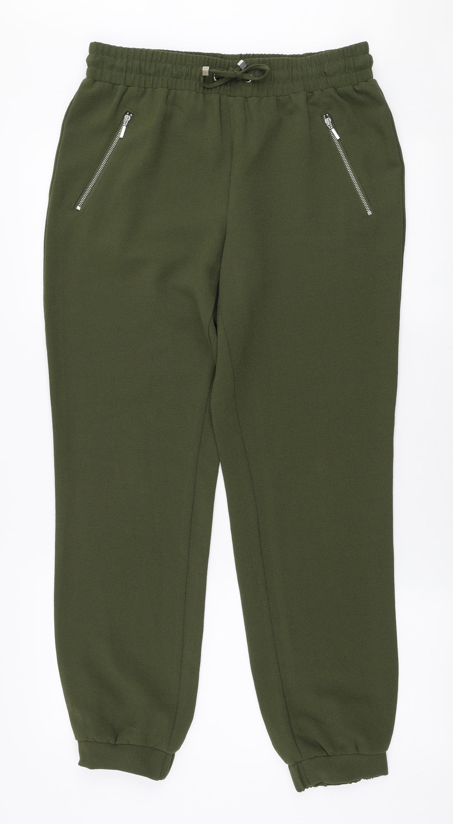 Papaya Womens Green  Polyester Jogger Trousers Size 12 L29 in Slim Drawstring