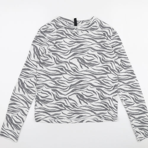 H&M Womens Grey Round Neck Animal Print Viscose Pullover Jumper Size XS