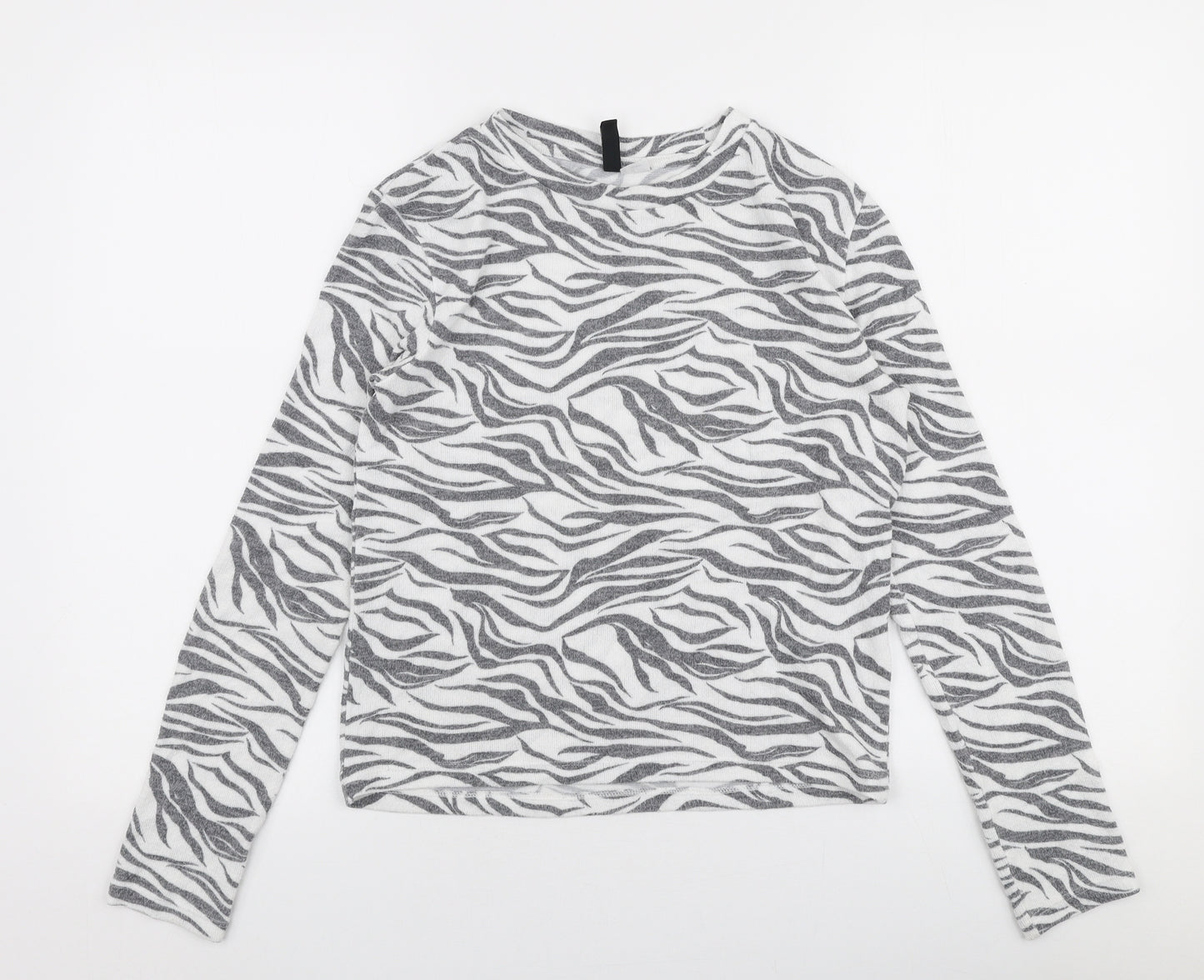 H&M Womens Grey Round Neck Animal Print Viscose Pullover Jumper Size XS