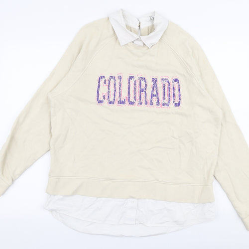 NEXT Womens Beige  100% Cotton Pullover Sweatshirt Size L  Button - Colorado