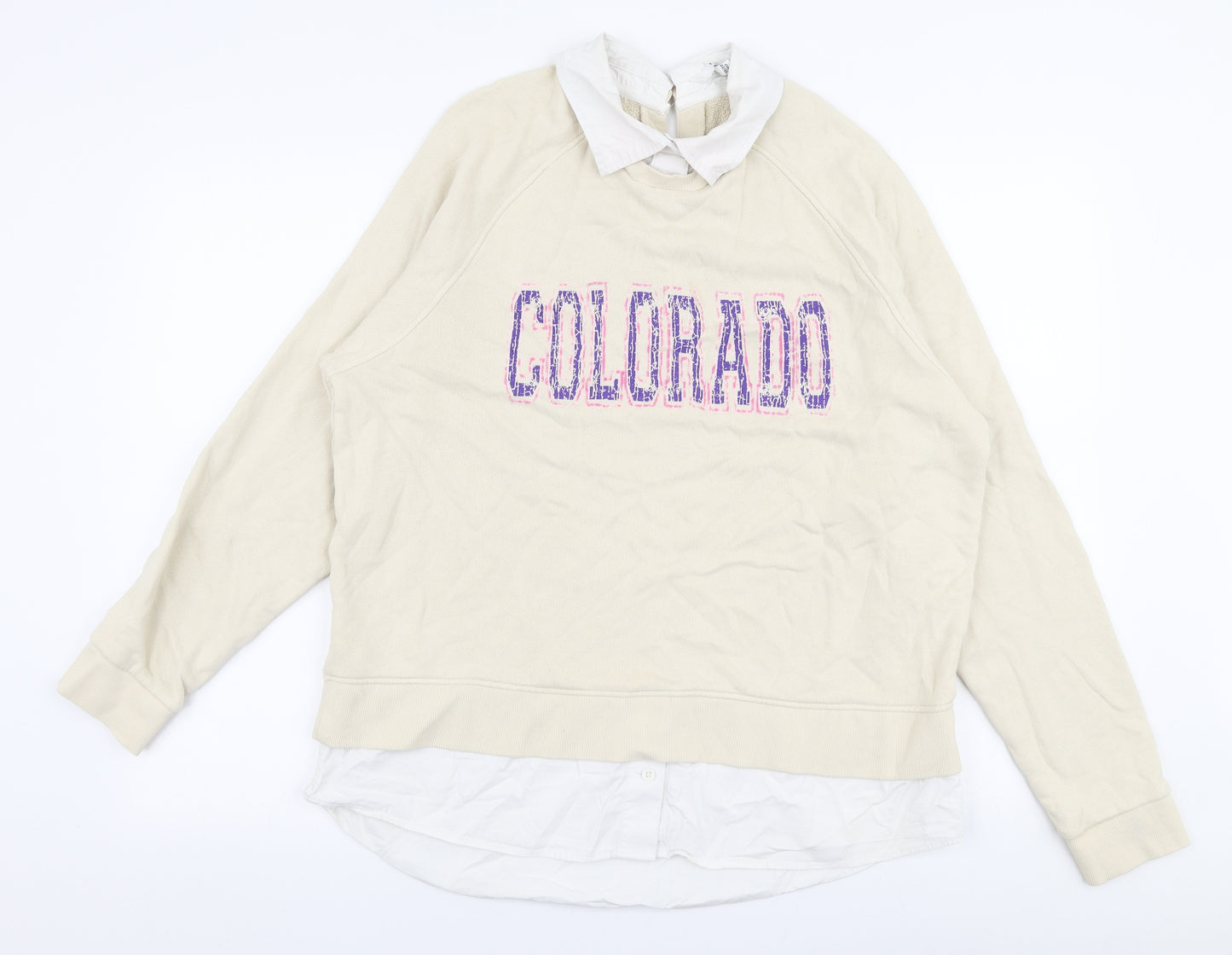 NEXT Womens Beige  100% Cotton Pullover Sweatshirt Size L  Button - Colorado