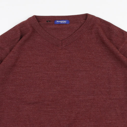 Premiere Man Mens Brown V-Neck  Acrylic Pullover Jumper Size S