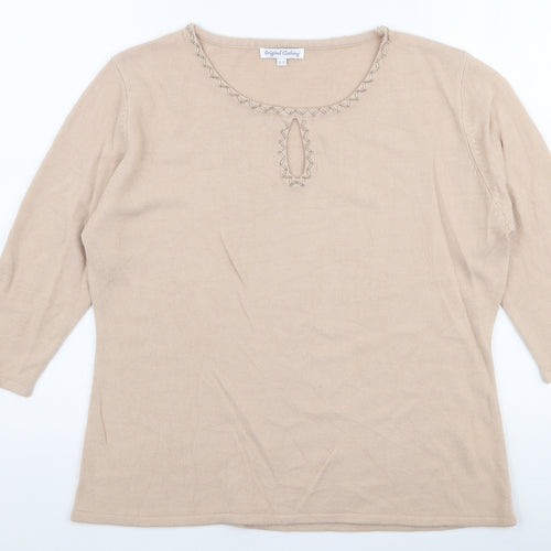 original Clothing Womens Beige Round Neck  Acrylic Pullover Jumper Size 14