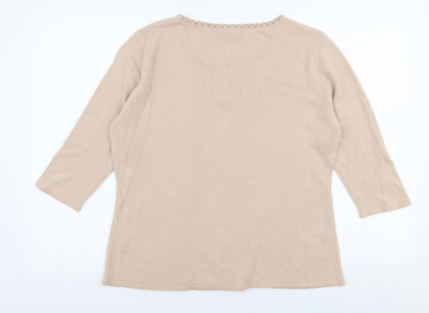 original Clothing Womens Beige Round Neck  Acrylic Pullover Jumper Size 14