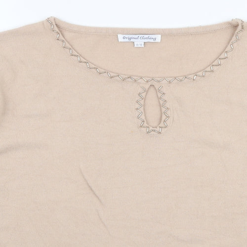 original Clothing Womens Beige Round Neck  Acrylic Pullover Jumper Size 14
