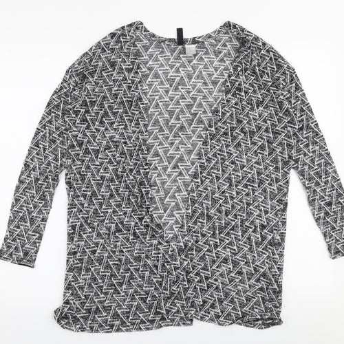 H&M Womens Grey V-Neck Geometric Polyester Cardigan Jumper Size XS