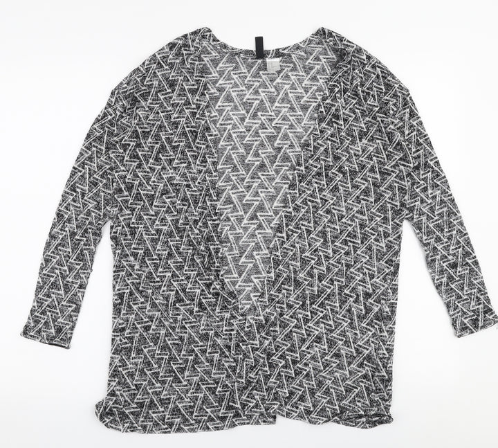 H&M Womens Grey V-Neck Geometric Polyester Cardigan Jumper Size XS