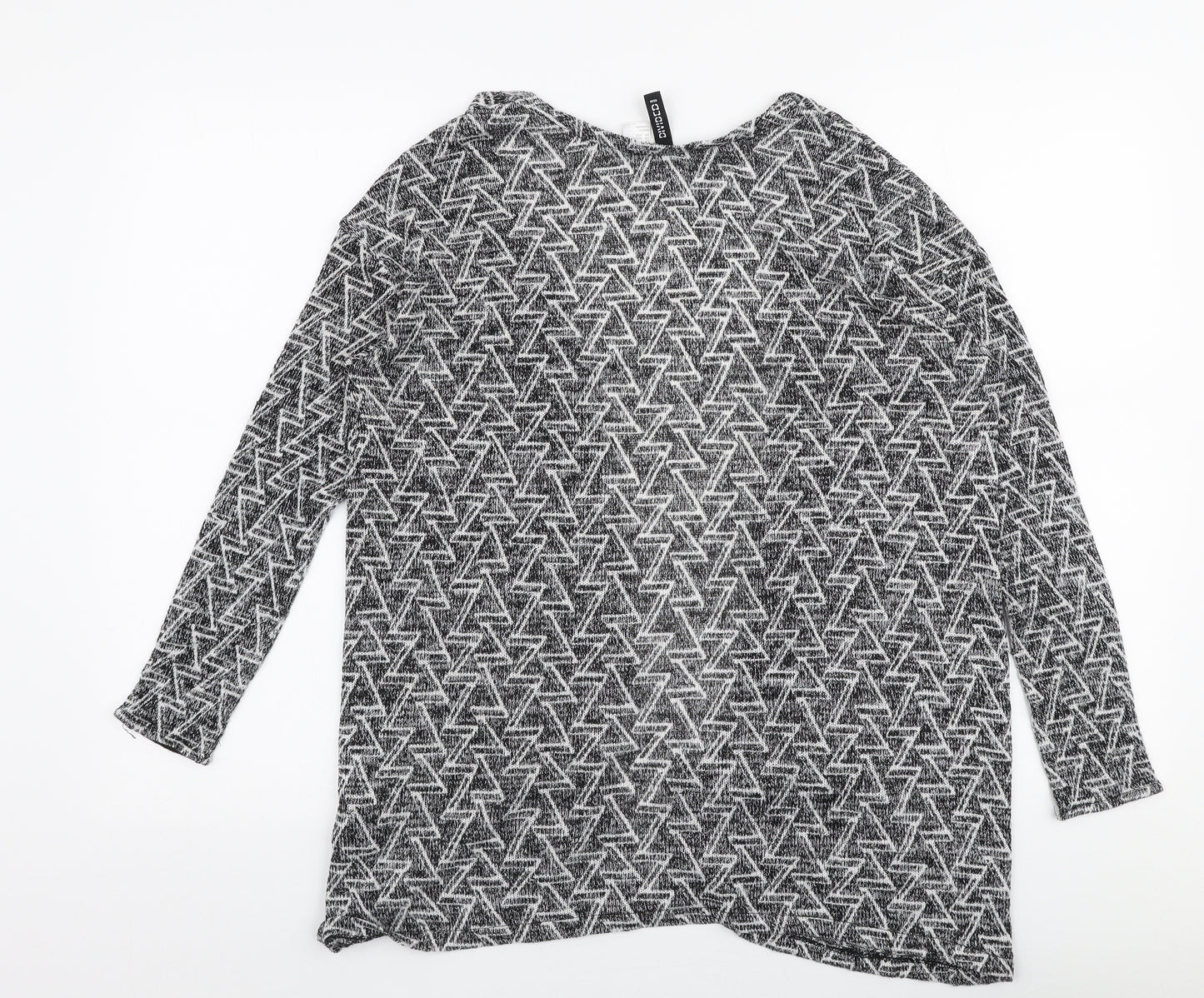 H&M Womens Grey V-Neck Geometric Polyester Cardigan Jumper Size XS