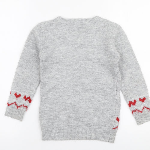 TU Girls Grey Round Neck  Acrylic Pullover Jumper Size 6 Years  Pullover - Dogs Christmas