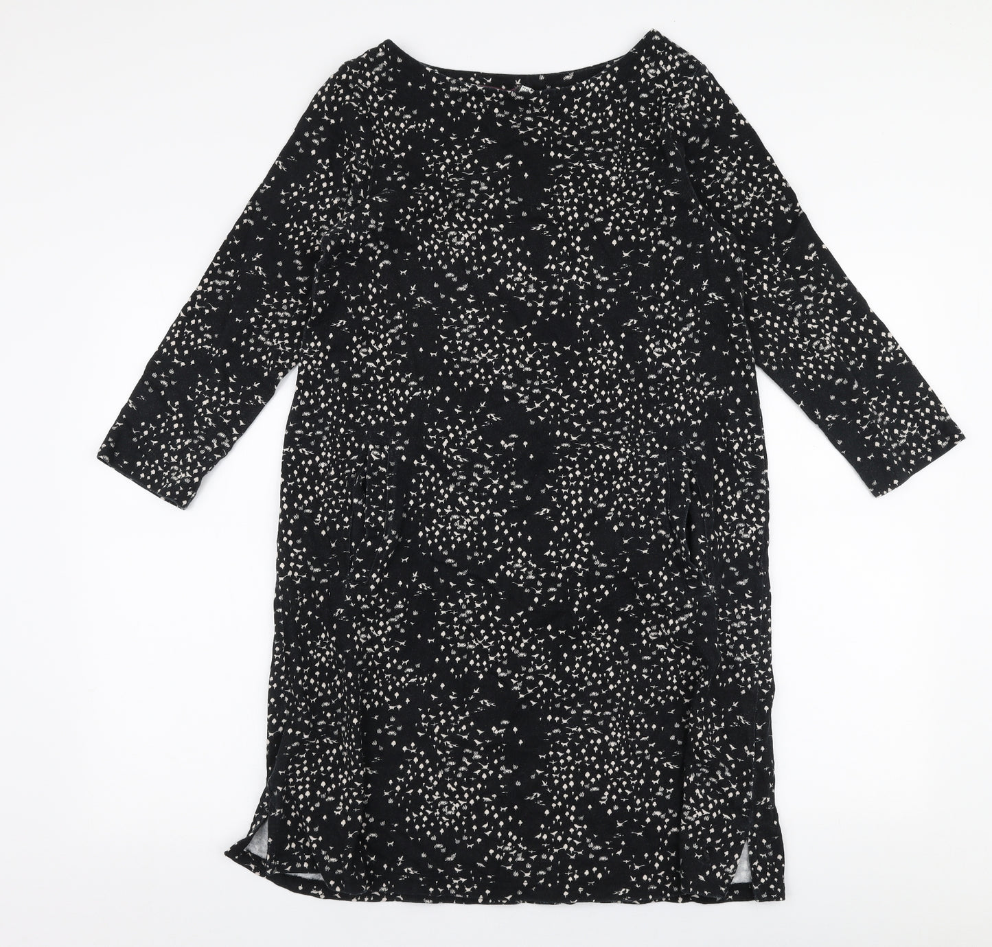 Joules Womens Black Floral 100% Cotton A-Line  Size 12  Round Neck Pullover