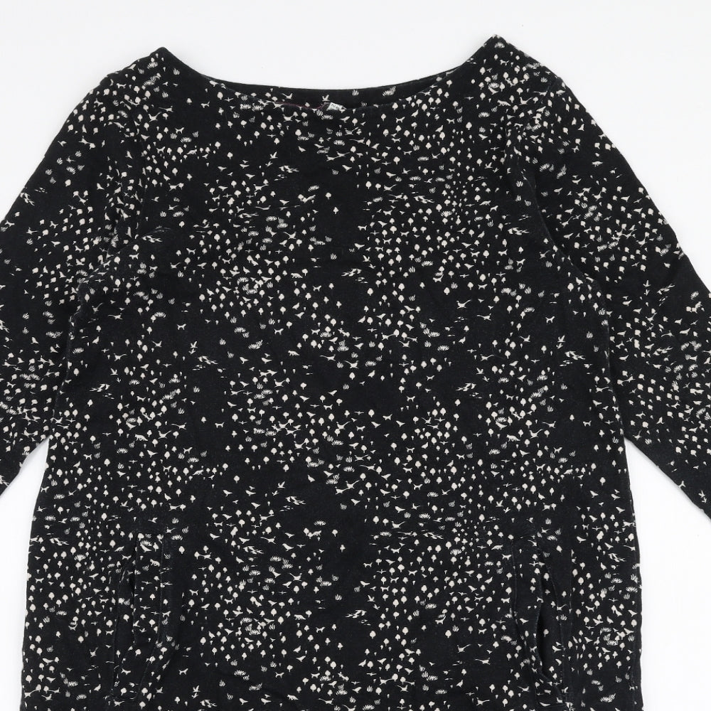 Joules Womens Black Floral 100% Cotton A-Line  Size 12  Round Neck Pullover