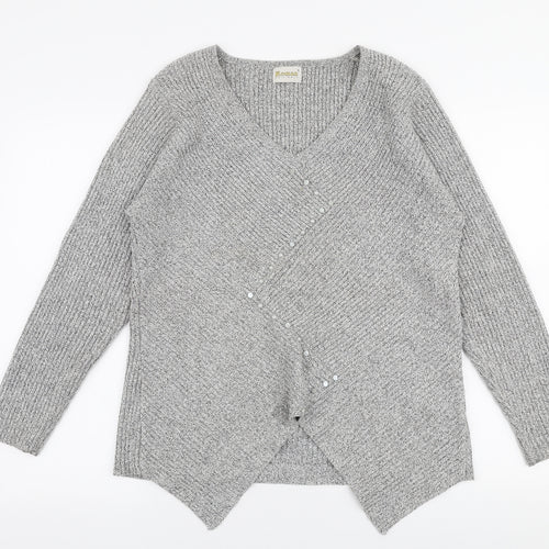 Roman  Womens Grey V-Neck  Acrylic Pullover Jumper Size S