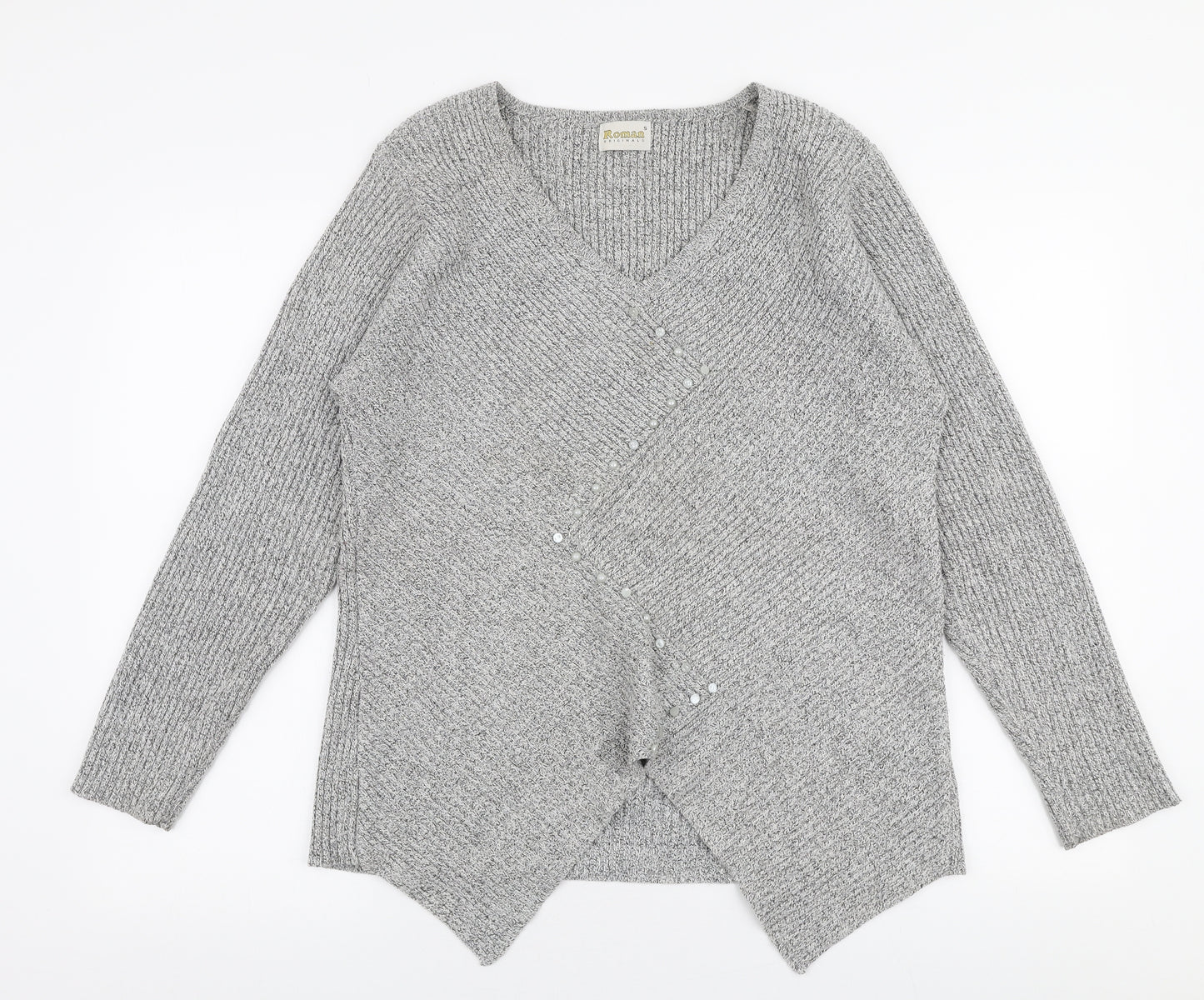Roman  Womens Grey V-Neck  Acrylic Pullover Jumper Size S
