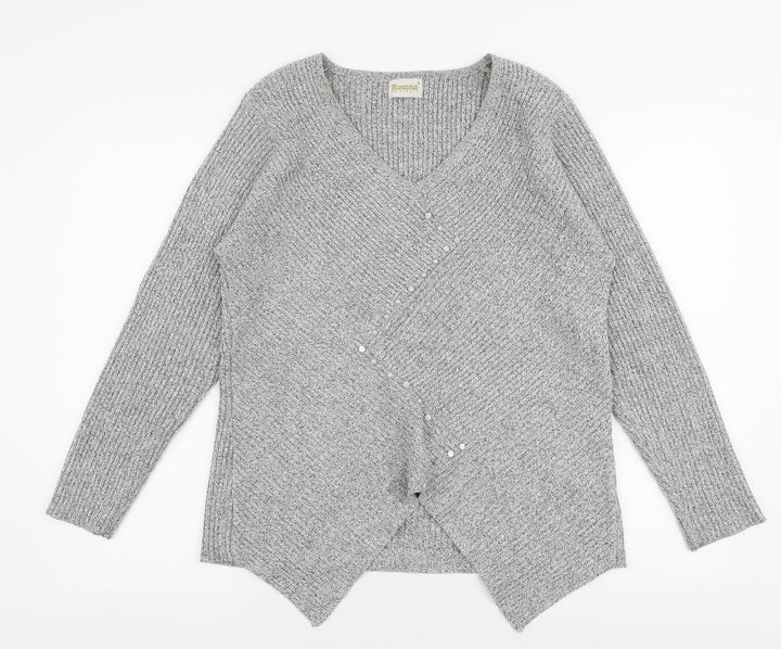 Roman  Womens Grey V-Neck  Acrylic Pullover Jumper Size S