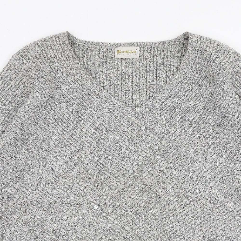 Roman  Womens Grey V-Neck  Acrylic Pullover Jumper Size S