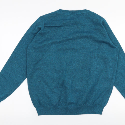 Papaya Womens Blue Round Neck  Viscose Pullover Jumper Size L   - christmas