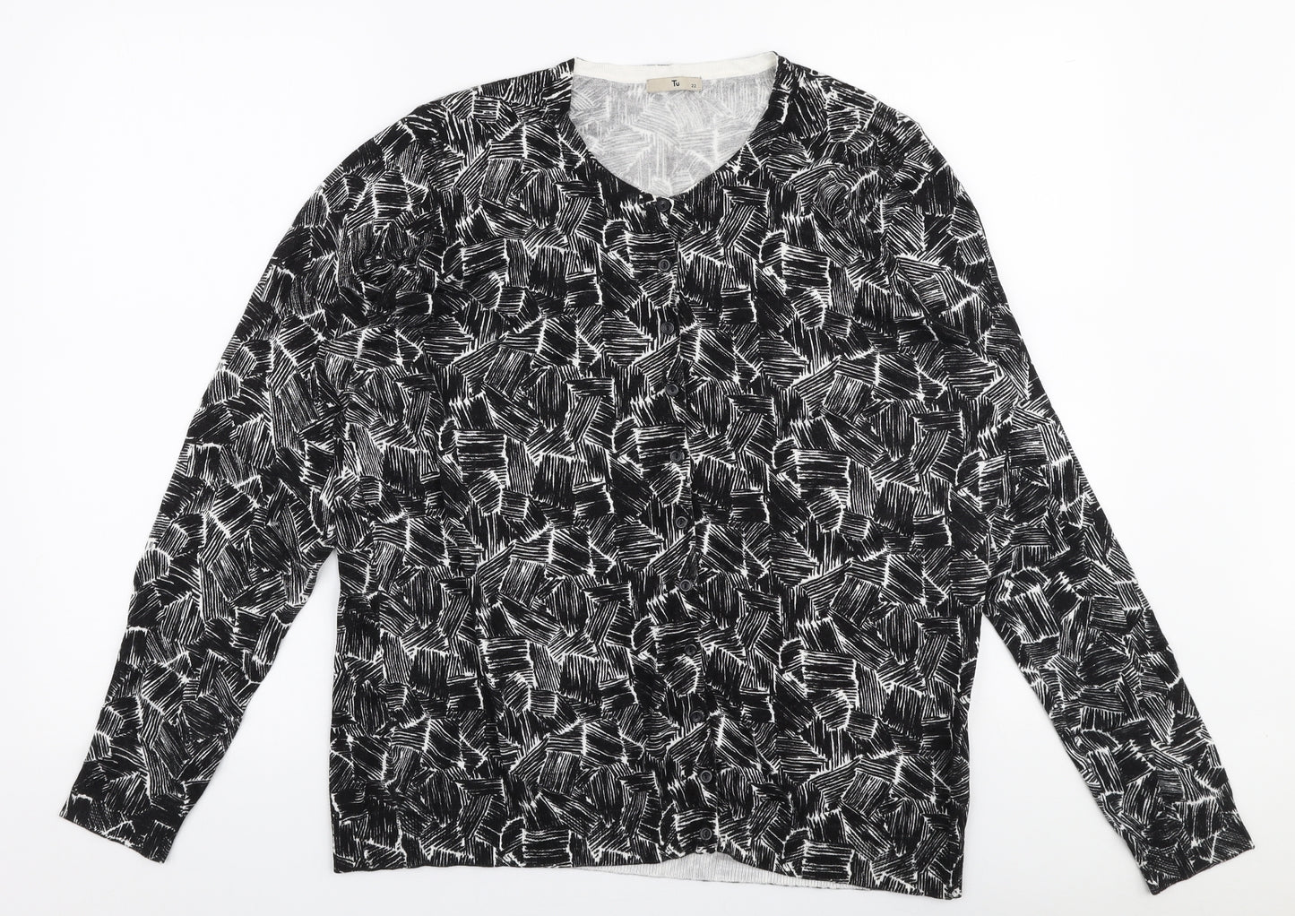 TU Womens Black Round Neck Geometric Viscose Cardigan Jumper Size 22