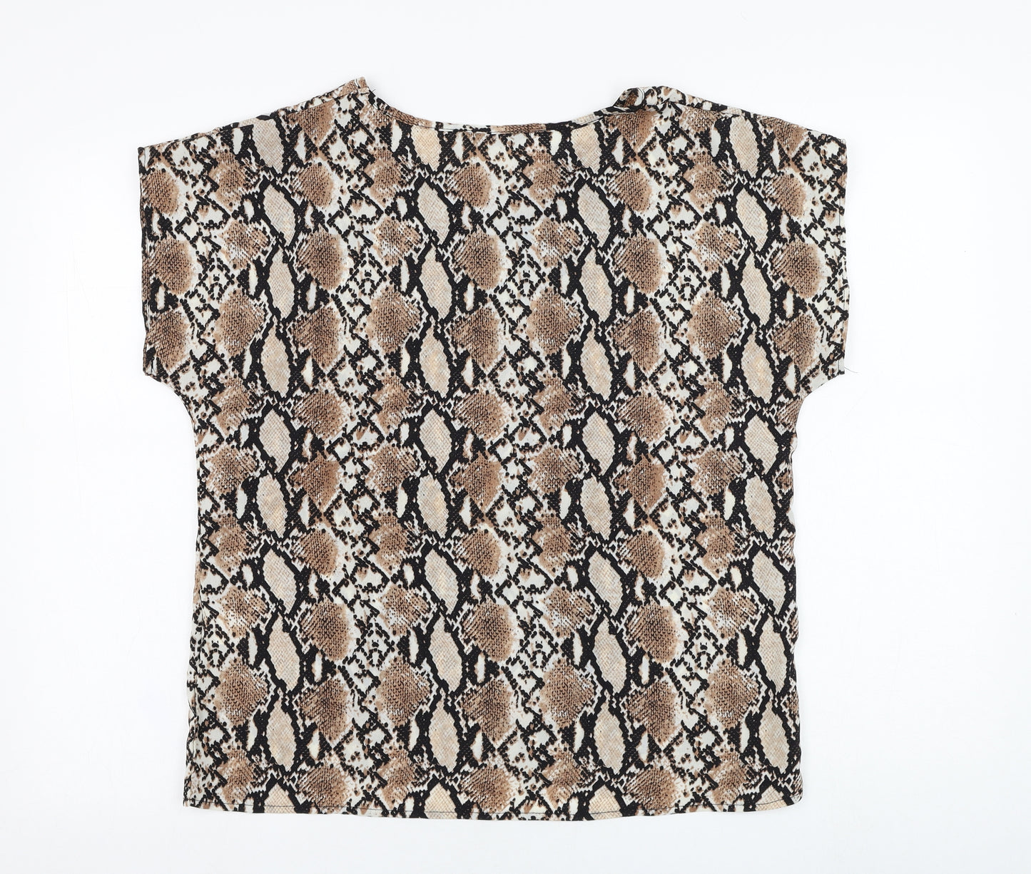 SheIn Womens Brown Animal Print Polyester Tunic T-Shirt Size 10 Round Neck