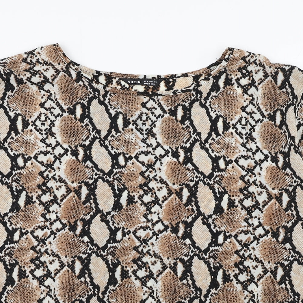 SheIn Womens Brown Animal Print Polyester Tunic T-Shirt Size 10 Round Neck