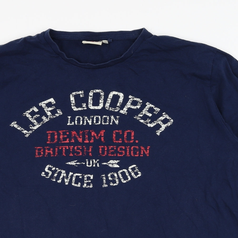 Lee Cooper Mens Blue  Cotton  T-Shirt Size 2XL Round Neck