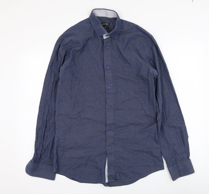 Remus Uomo Mens Blue  Cotton  Dress Shirt Size 15.5 Collared Button