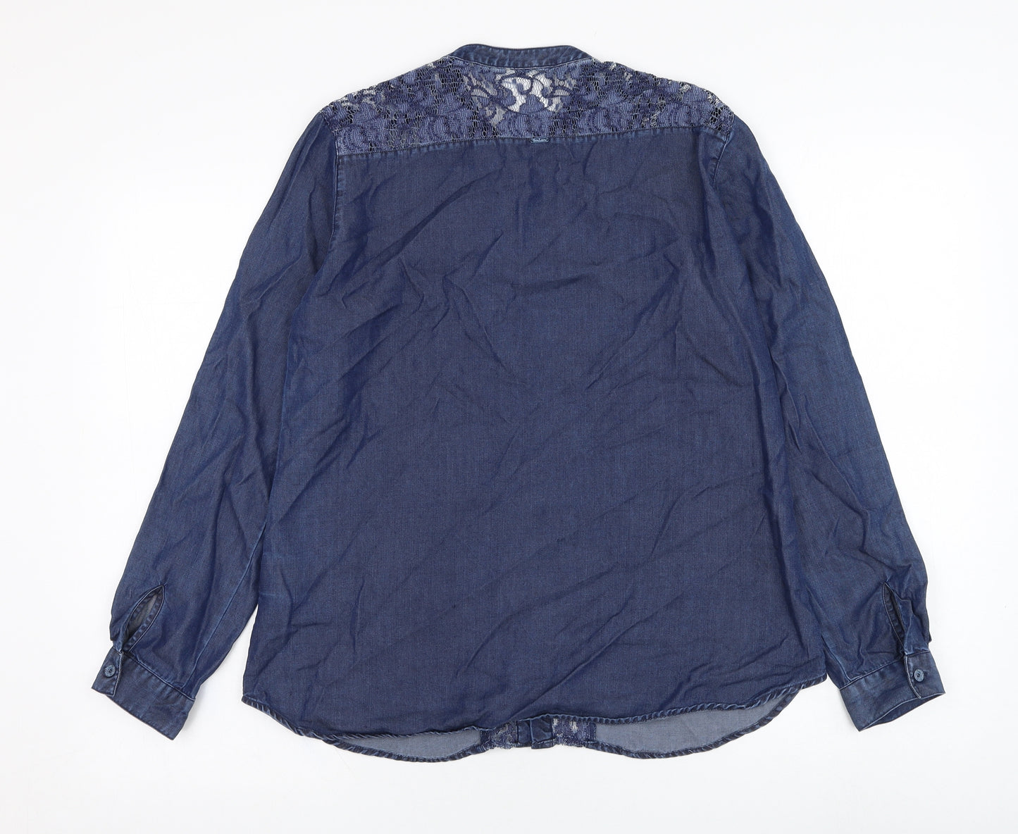 Salsa Womens Blue  Lyocell Basic Button-Up Size M Round Neck