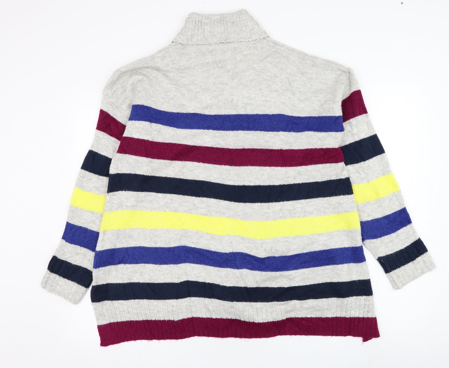 Marks and Spencer Womens Grey Roll Neck Striped Acrylic Pullover Jumper Size L