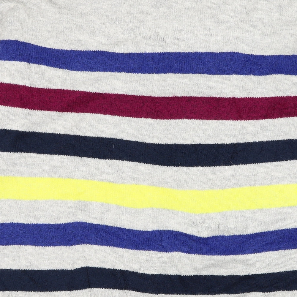 Marks and Spencer Womens Grey Roll Neck Striped Acrylic Pullover Jumper Size L