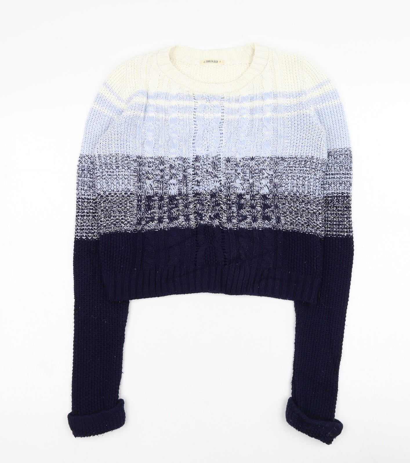 SoulCal&Co Womens Blue Round Neck Striped Acrylic Pullover Jumper Size 8