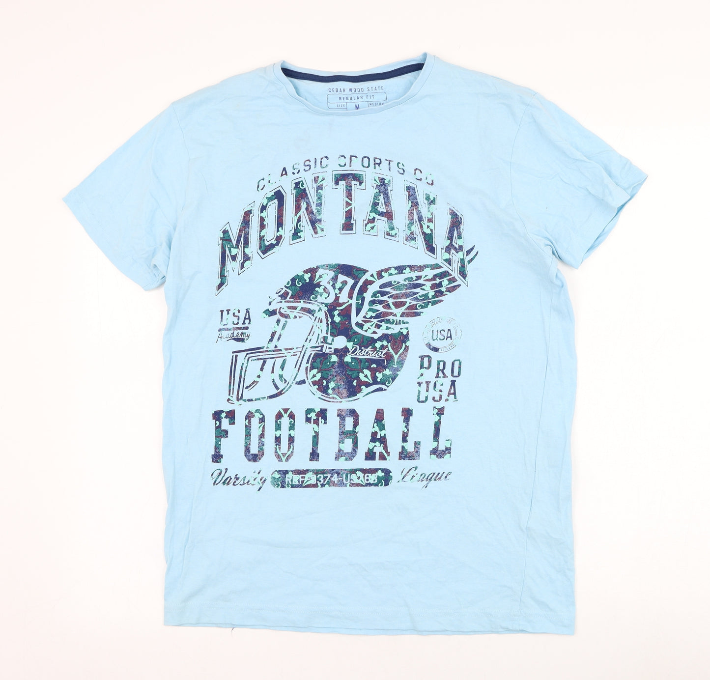 Cedar Wood State Mens Blue  Cotton  T-Shirt Size M Round Neck  - Montana Football