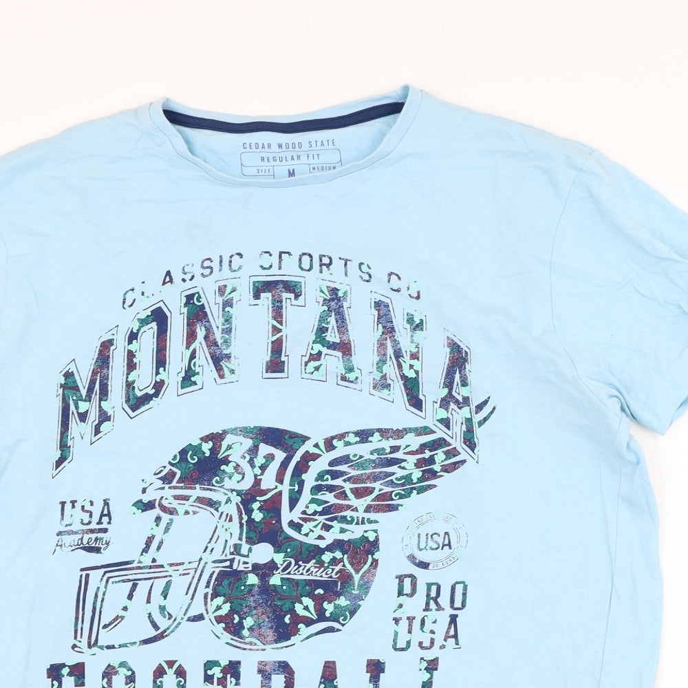 Cedar Wood State Mens Blue  Cotton  T-Shirt Size M Round Neck  - Montana Football
