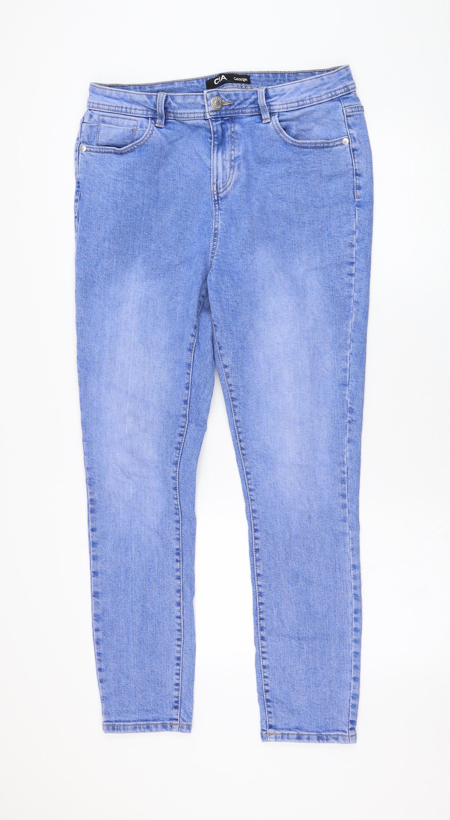George Womens Blue  Cotton Straight Jeans Size 14 L29 in Regular Zip