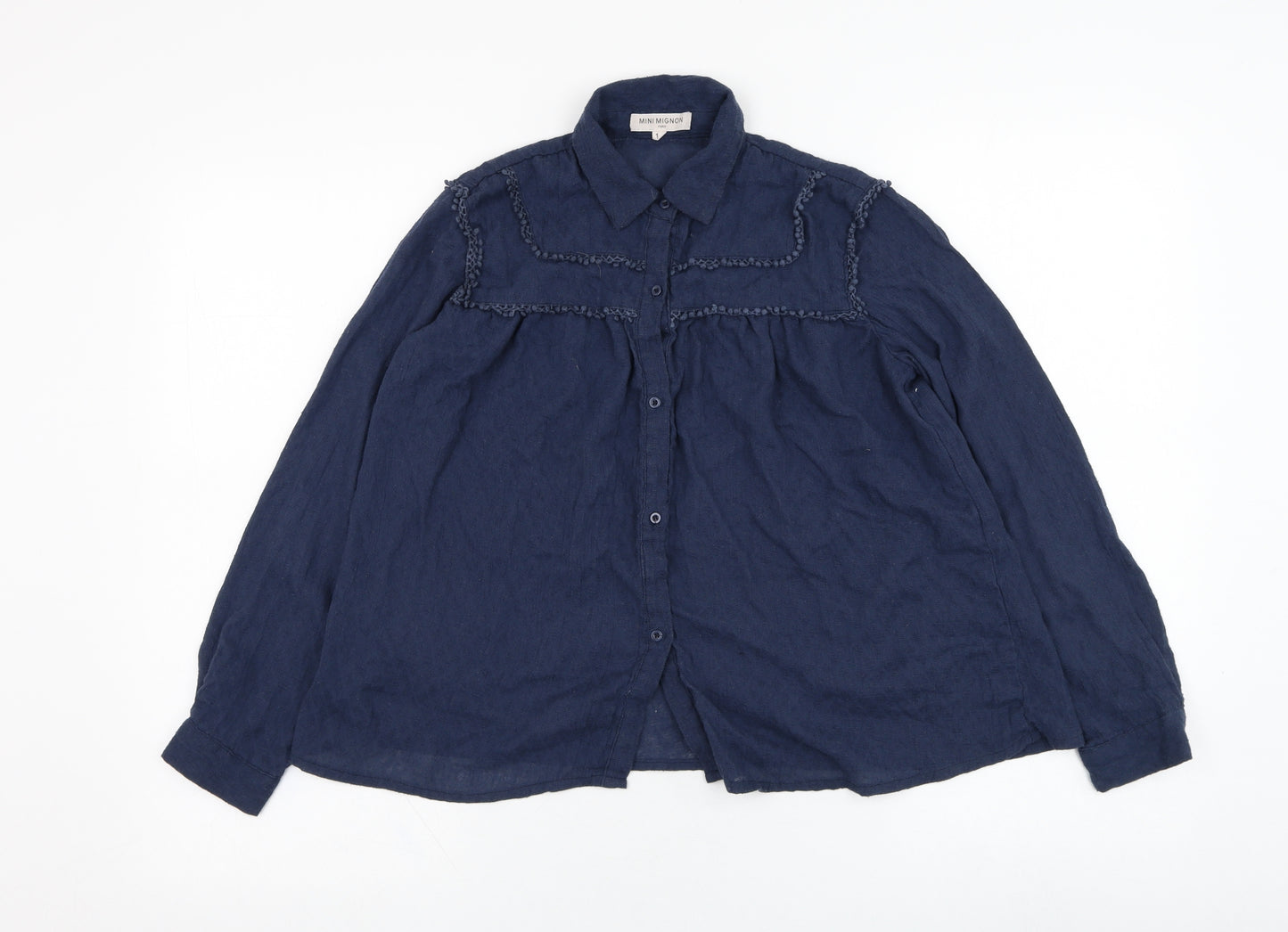 Mignon Girls Blue  Cotton Basic Button-Up Size 12 Years Collared Buckle