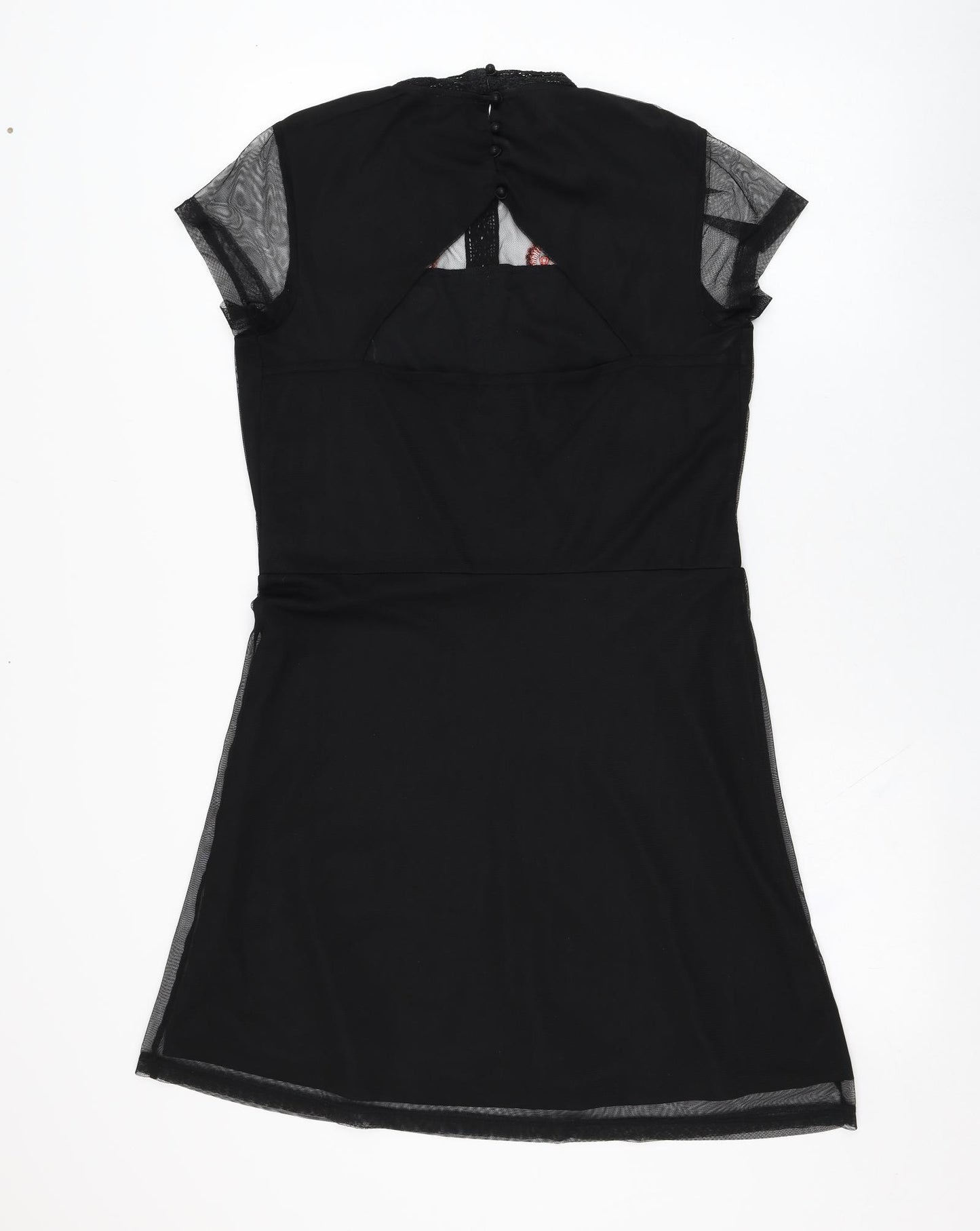 River Island Womens Black  Polyester Shift  Size 12  Round Neck Button - Flower