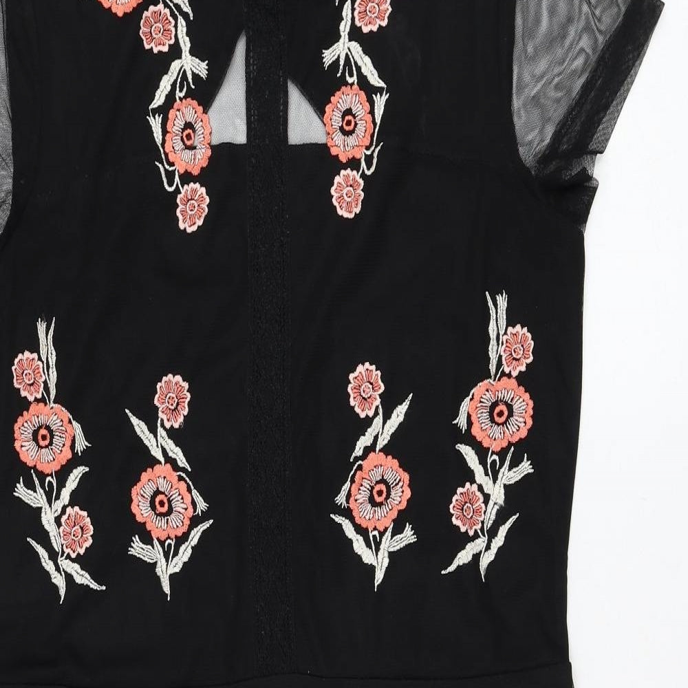 River Island Womens Black  Polyester Shift  Size 12  Round Neck Button - Flower