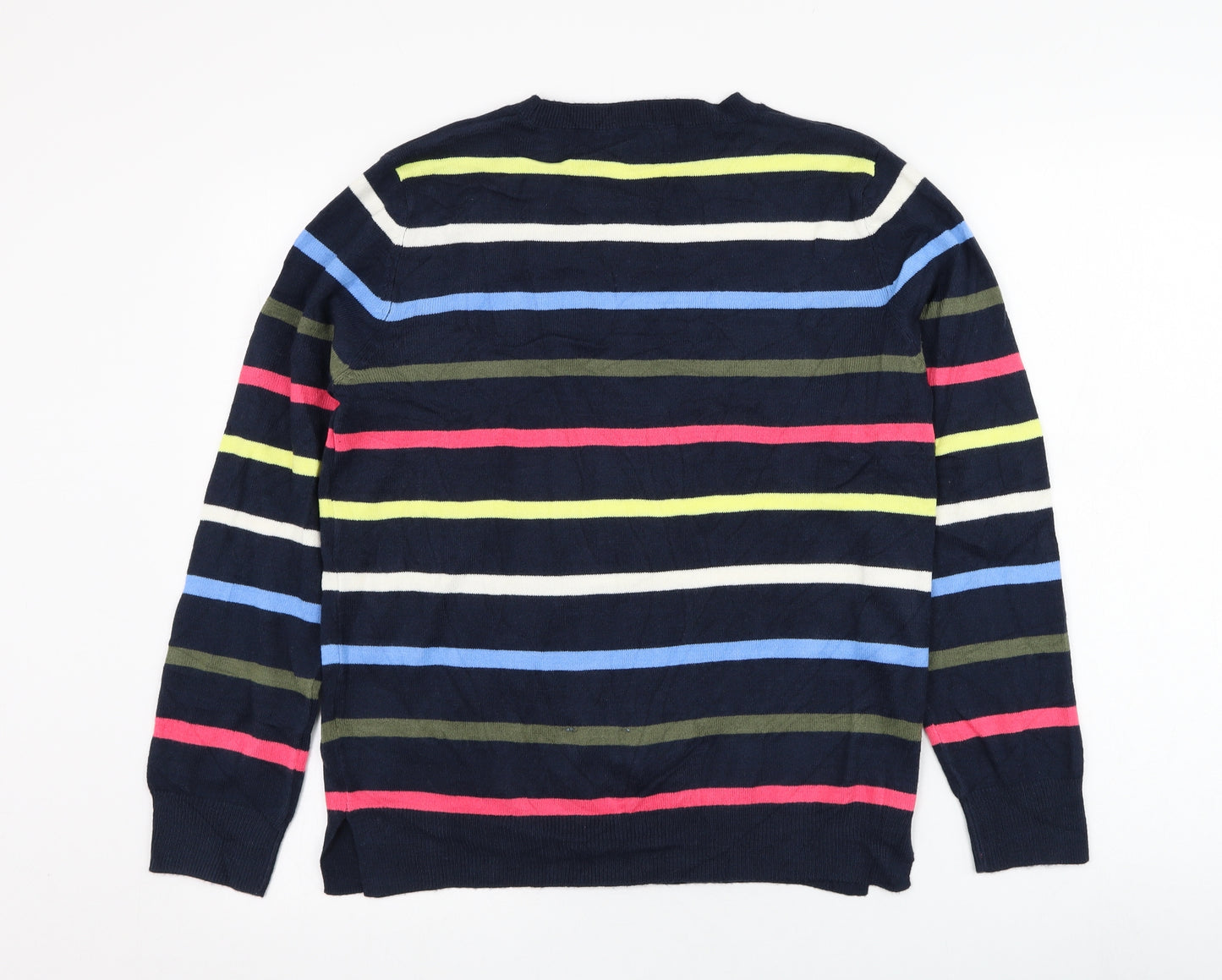 Marks and Spencer Womens Blue Round Neck Striped Acrylic Pullover Jumper Size 12