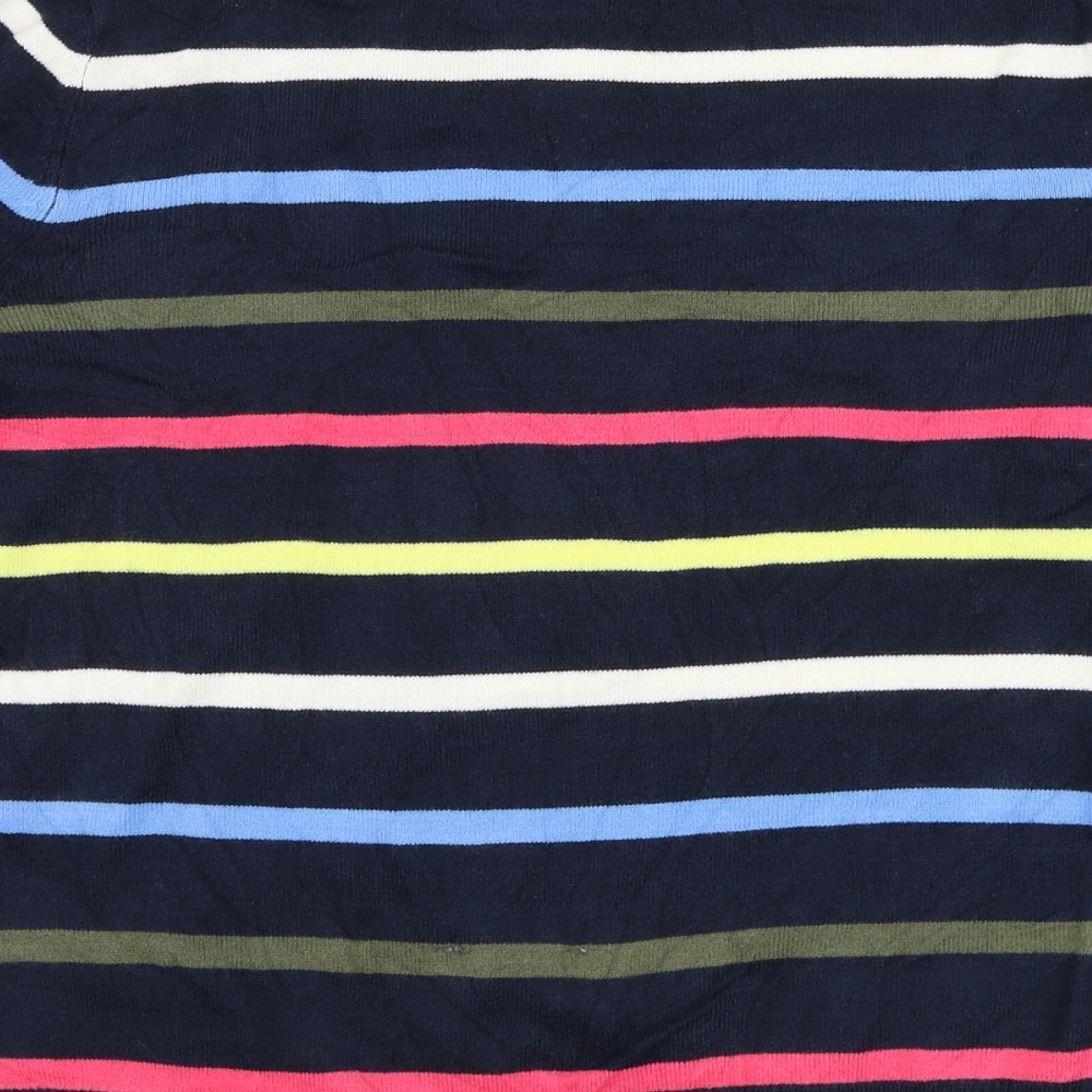 Marks and Spencer Womens Blue Round Neck Striped Acrylic Pullover Jumper Size 12