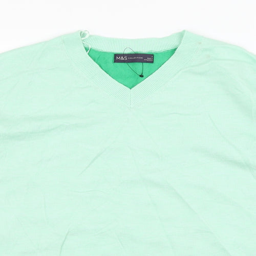 Marks and Spencer Womens Green V-Neck  Viscose Pullover Jumper Size 8