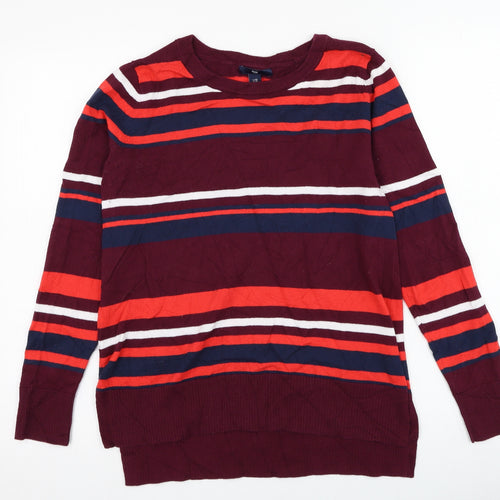 Gap Womens Purple Round Neck Striped Cotton Pullover Jumper Size XS