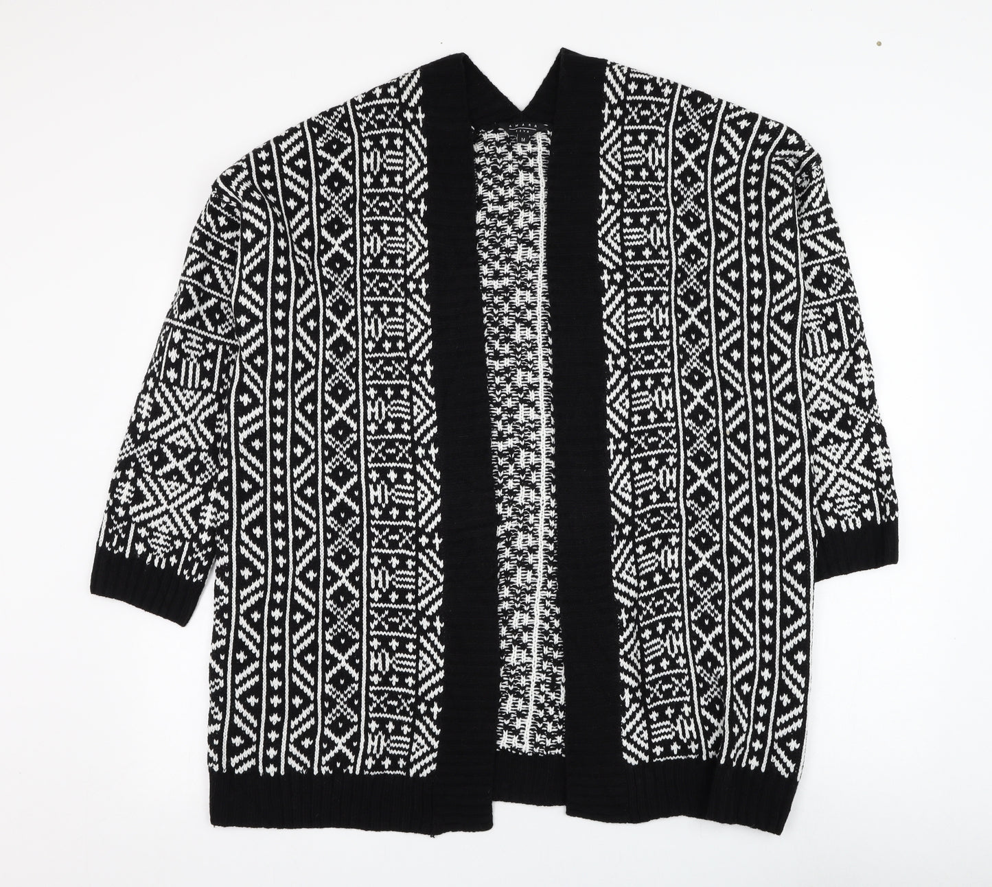 Amara Reya Womens White Square Neck Geometric Acrylic Cardigan Jumper Size M