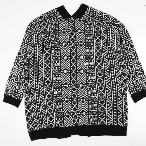 Amara Reya Womens White Square Neck Geometric Acrylic Cardigan Jumper Size M
