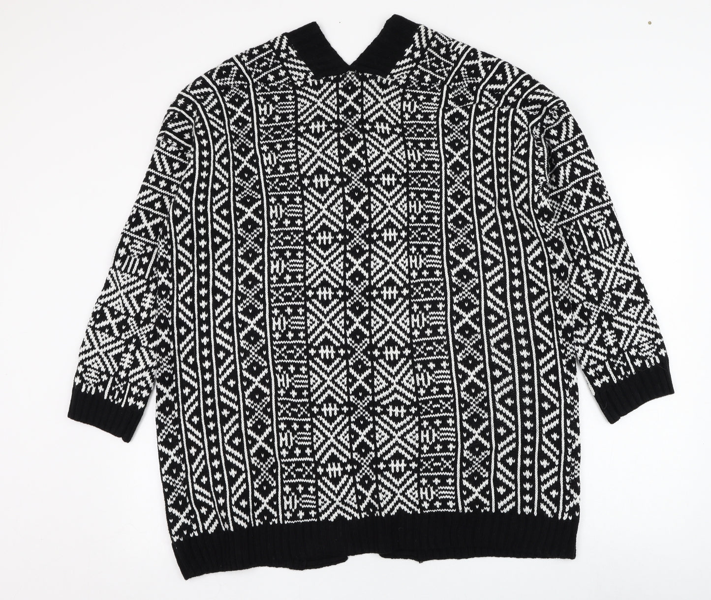 Amara Reya Womens White Square Neck Geometric Acrylic Cardigan Jumper Size M