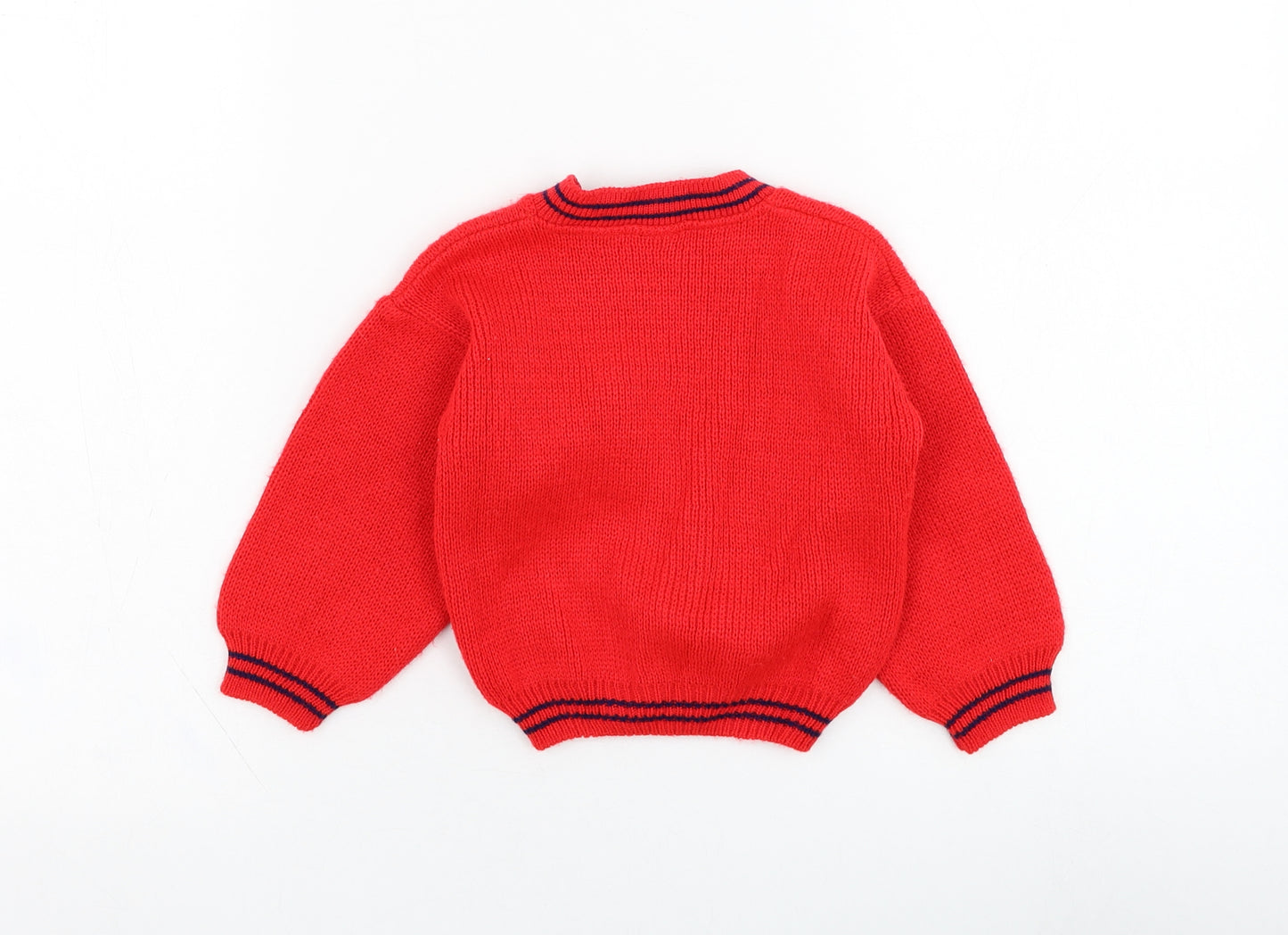 Preworn Girls Red  Acrylic Cardigan Jumper Size 18-24 Months  Button - Anchor