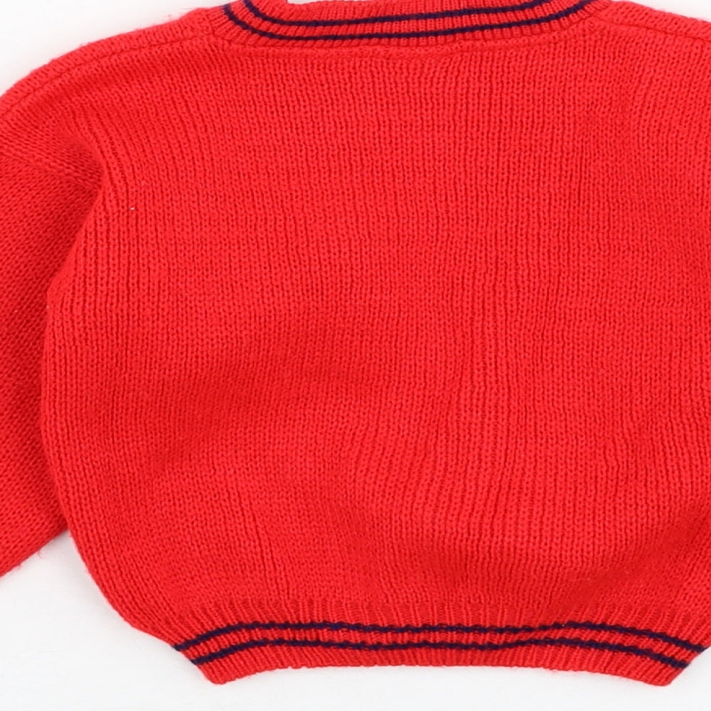 Preworn Girls Red  Acrylic Cardigan Jumper Size 18-24 Months  Button - Anchor