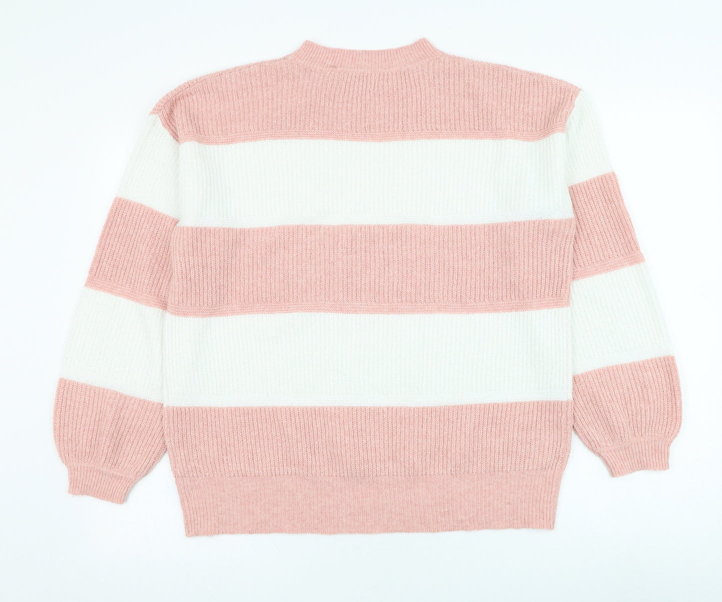 Papaya Womens Pink Round Neck Striped Polyester Pullover Jumper Size M