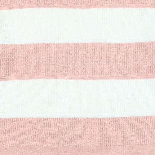 Papaya Womens Pink Round Neck Striped Polyester Pullover Jumper Size M