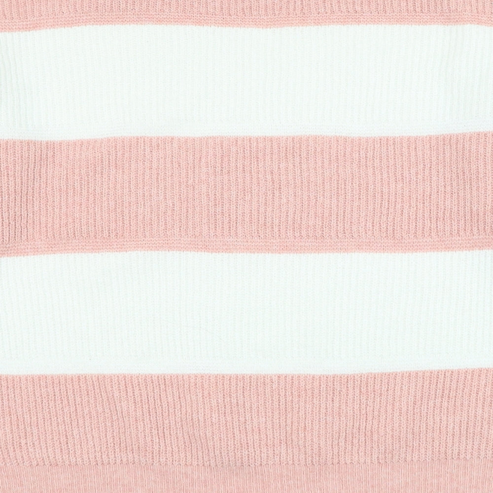 Papaya Womens Pink Round Neck Striped Polyester Pullover Jumper Size M
