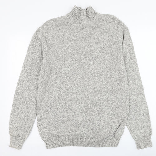 Cedar Wood State Mens Grey Mock Neck  Cotton Henley Jumper Size M
