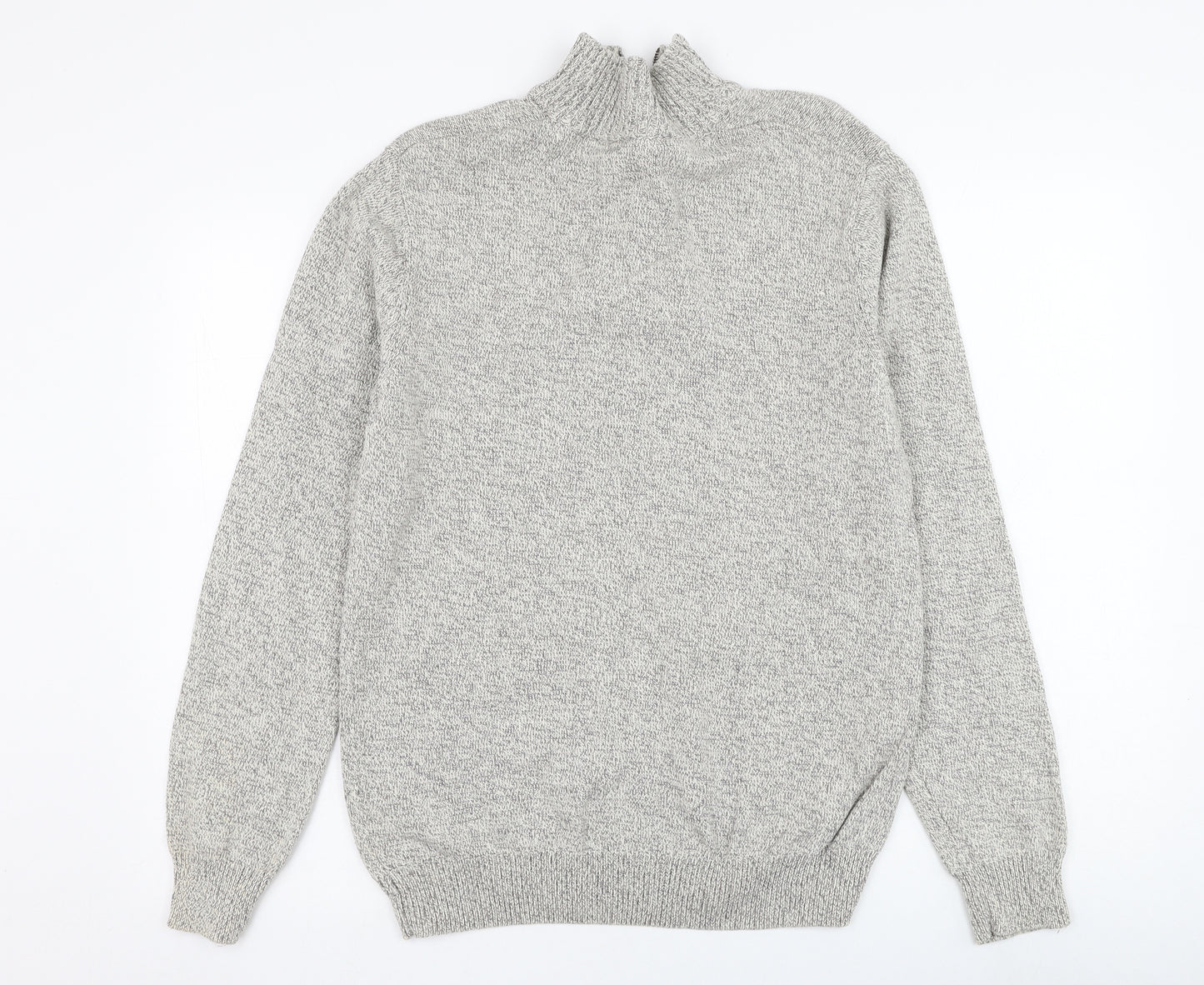 Cedar Wood State Mens Grey Mock Neck  Cotton Henley Jumper Size M