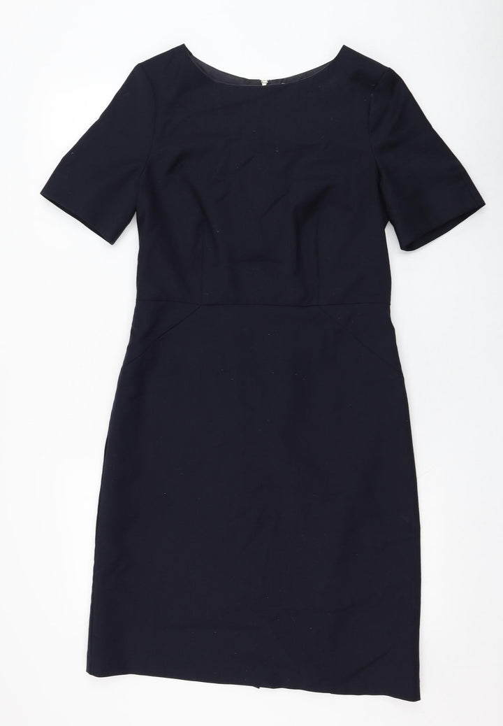 John Lewis Womens Blue Polyester Shift Size 10 Round Neck Zip